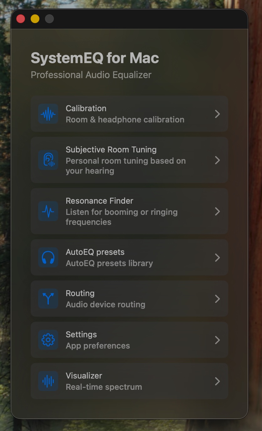SystemEQ for Mac main menu