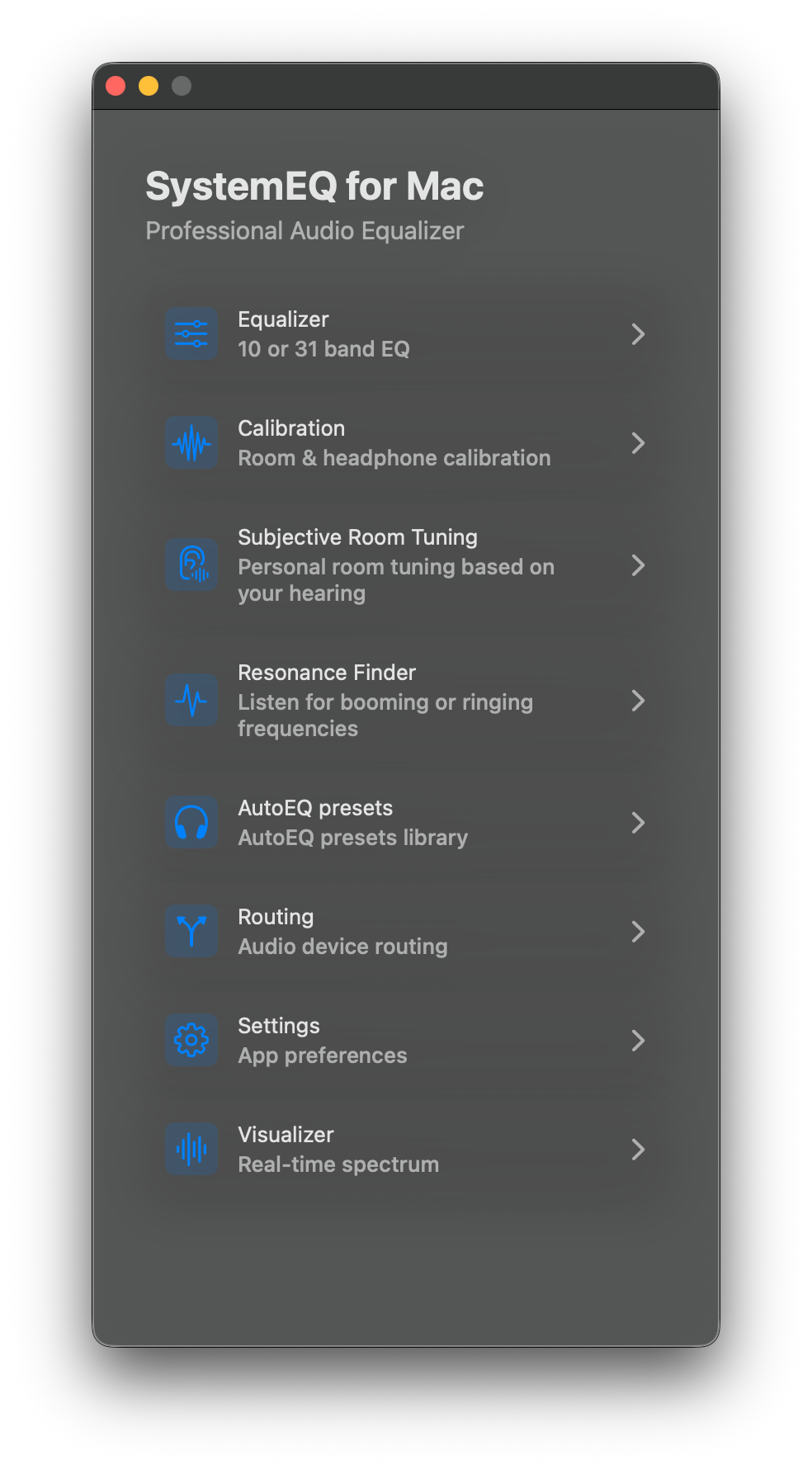 SystemEQ for Mac main menu