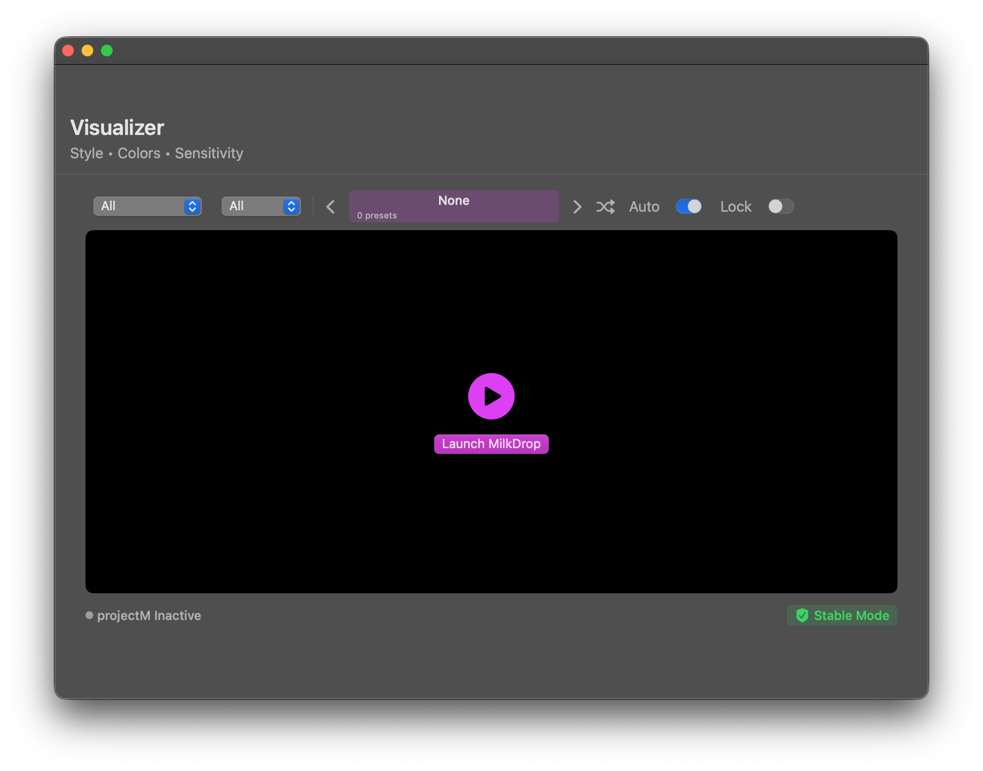 MilkDrop visualizer menu